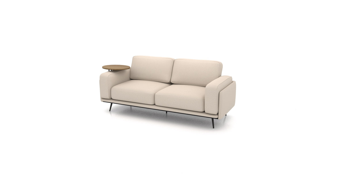 OIKO Dreisitzer mit Holz-Beistelltisch, modulares Sofa von FEYDOM im Stoff Heim HM-06 Natur, dunkles Holz