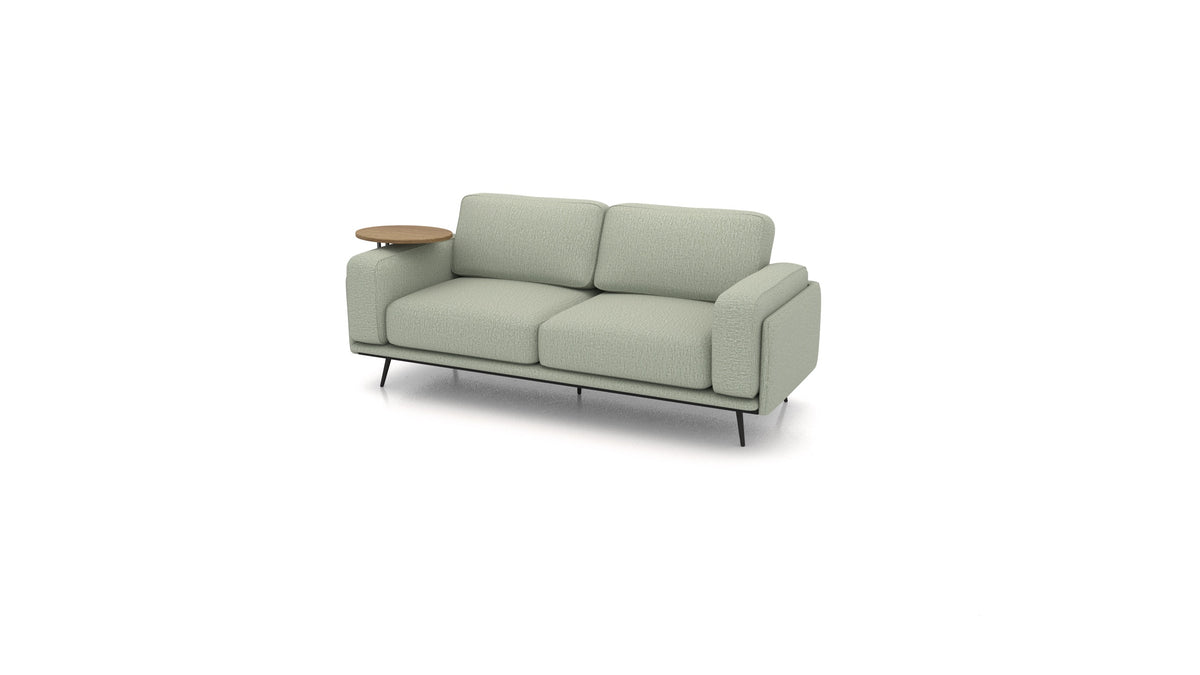 OIKO Dreisitzer mit Holz-Beistelltisch, modulares Sofa von FEYDOM im Stoff Heim HM-34 Jade, dunkles Holz