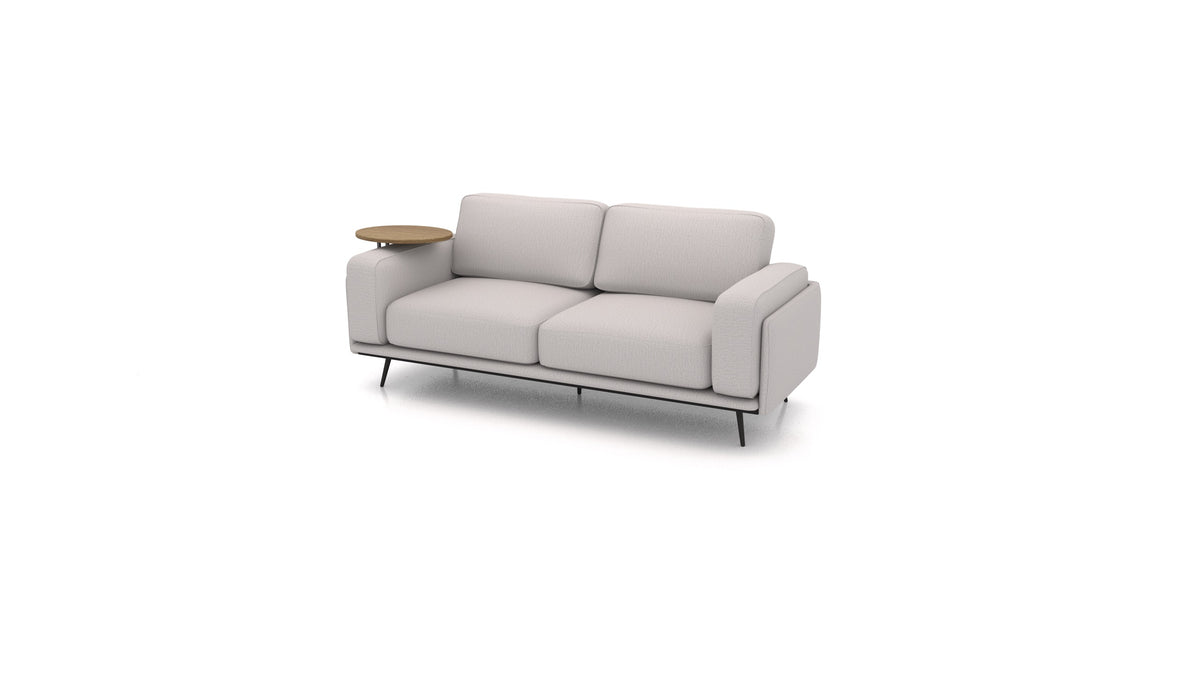 OIKO Dreisitzer mit Holz-Beistelltisch, modulares Sofa von FEYDOM im Stoff Heim HM-86 Light Grey, dunkles Holz