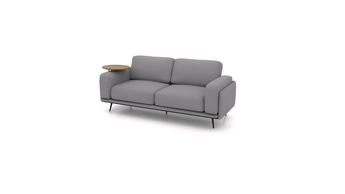 OIKO Dreisitzer mit Holz-Beistelltisch, modulares Sofa von FEYDOM im Stoff Heim HM-95 Medium Grey, dunkles Holz