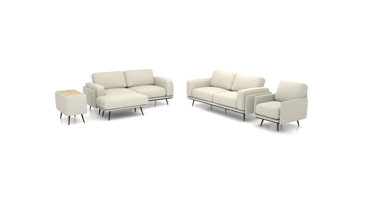 OIKO L+, modulares Sofa von FEYDOM im Stoff Astra AT-80 Light Grey, helles Holz