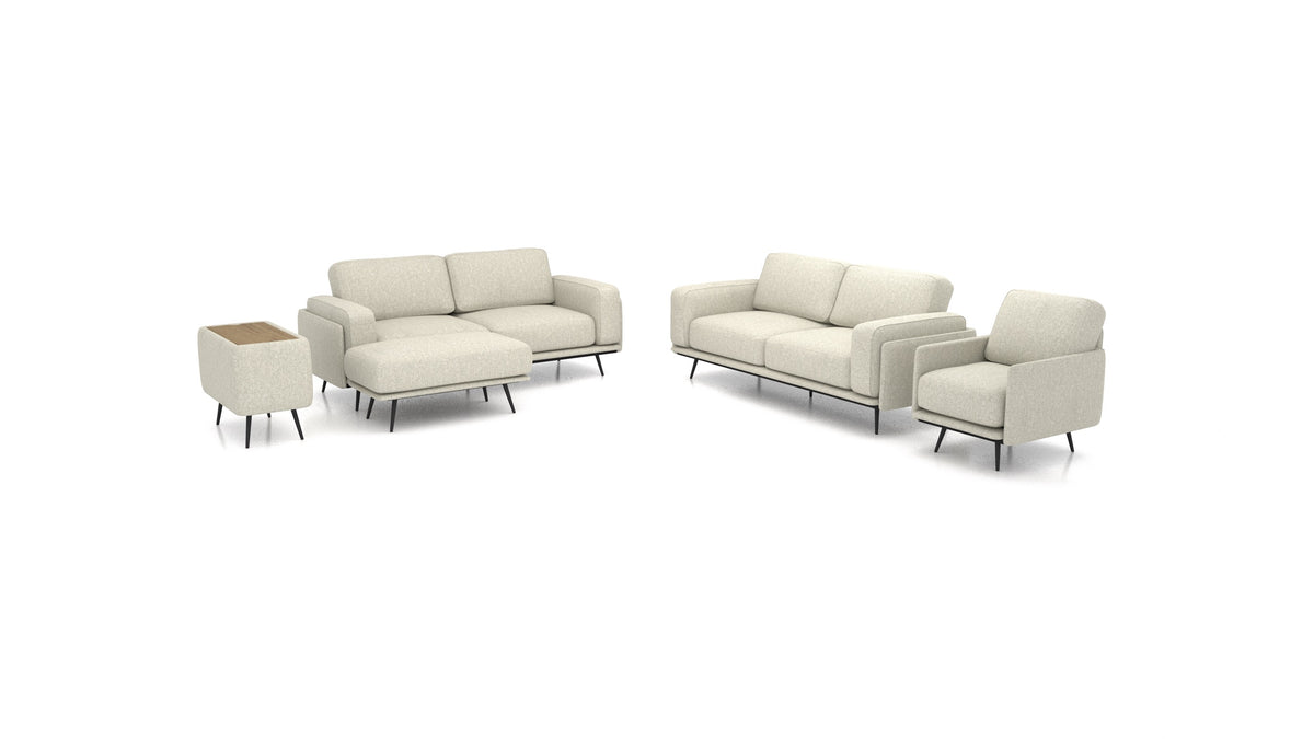 OIKO L+, modulares Sofa von FEYDOM im Stoff Alure DE-09 Natur, dunkles Holz