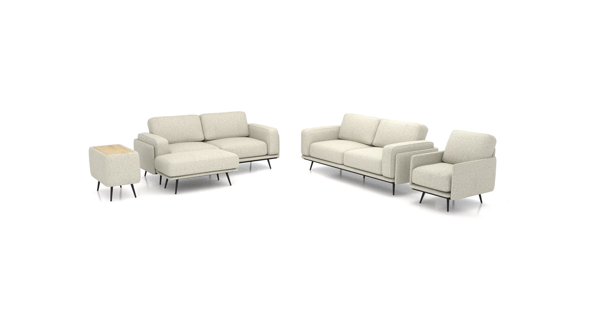 OIKO L+, modulares Sofa von FEYDOM im Stoff Alure DE-09 Natur, helles Holz