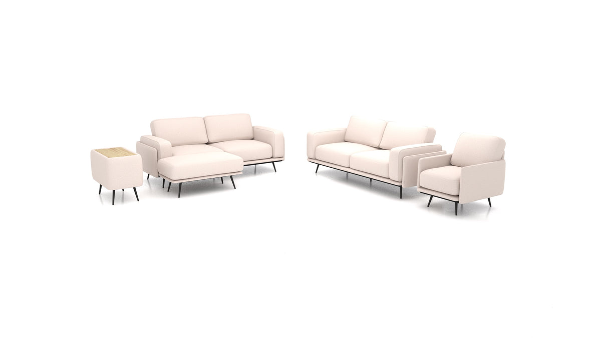 OIKO L+, modulares Sofa von FEYDOM im Stoff Hygge HG-04 Natur, helles Holz
