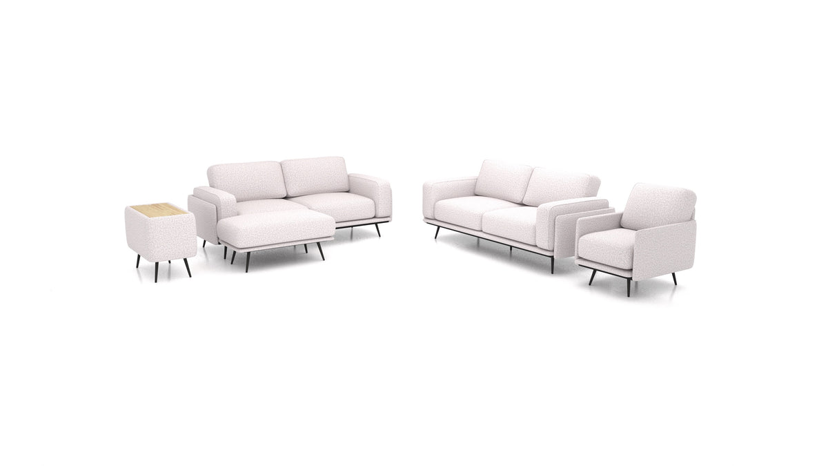 OIKO L+, modulares Sofa von FEYDOM im Stoff Hygge HG-09 Light Grey, helles Holz