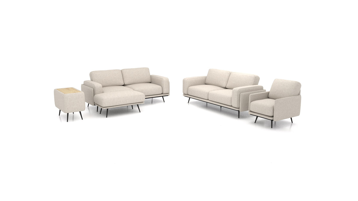 OIKO L+, modulares Sofa von FEYDOM im Stoff Icon IC-02 Natur, helles Holz
