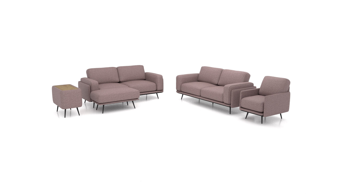 OIKO L+, modulares Sofa von FEYDOM im Stoff Icon IC-69 Marmo, dunkles Holz