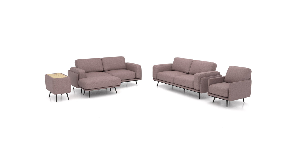 OIKO L+, modulares Sofa von FEYDOM im Stoff Icon IC-69 Marmo, helles Holz