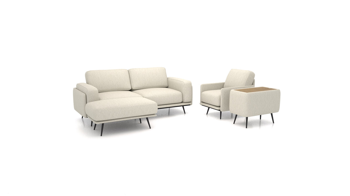 OIKO M+, modulares Sofa von FEYDOM im Stoff Astra AT-80 Light Grey, dunkles Holz