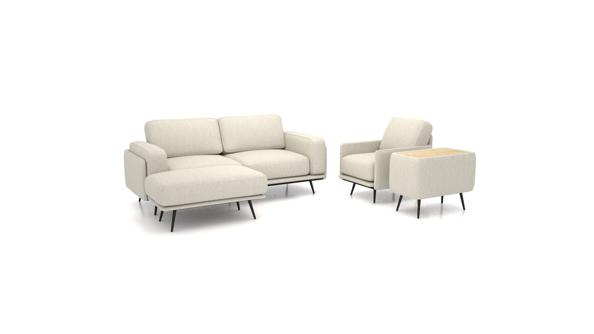 OIKO M+, modulares Sofa von FEYDOM im Stoff Astra AT-80 Light Grey, helles Holz