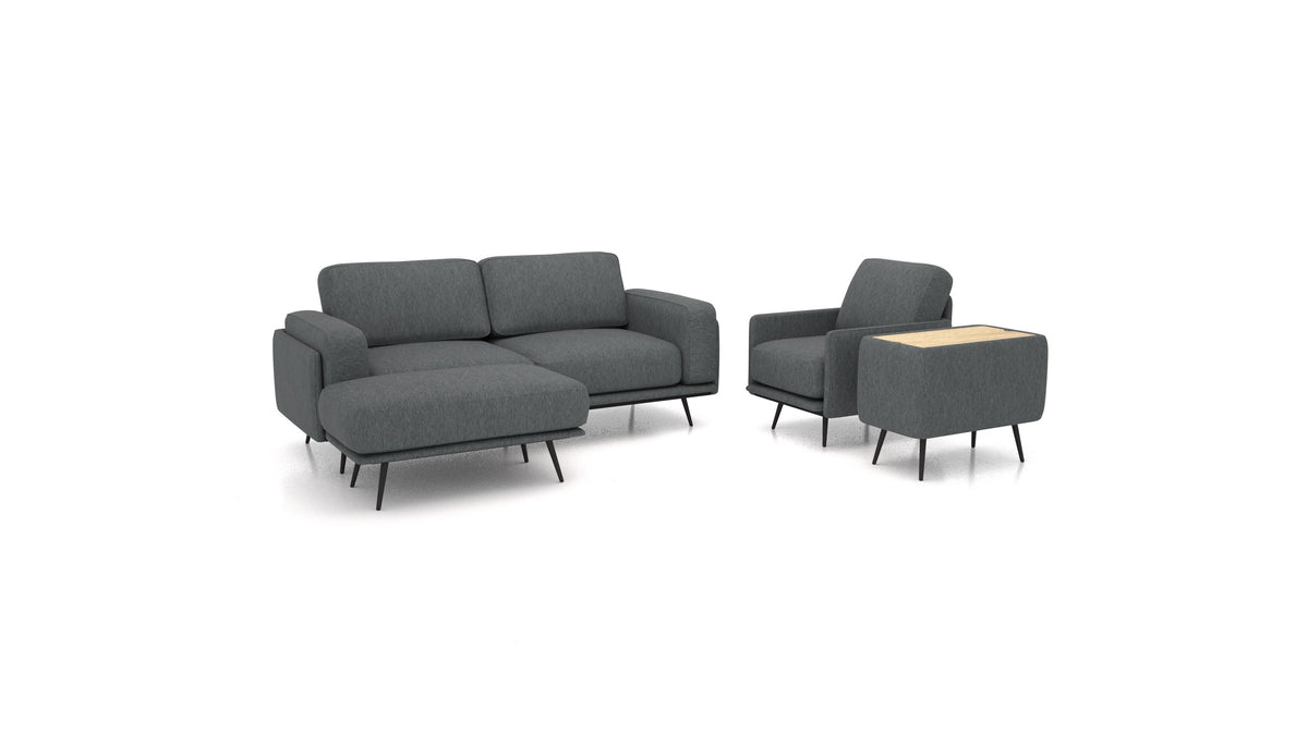 OIKO M+, modulares Sofa von FEYDOM im Stoff Astra AT-88 Dark Grey, helles Holz