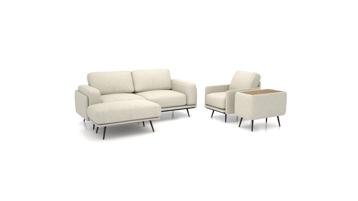 OIKO M+, modulares Sofa von FEYDOM im Stoff Alure DE-09 Natur, dunkles Holz