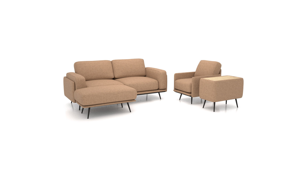 OIKO M+, modulares Sofa von FEYDOM im Stoff Velare ET-24 Cappuccino, helles Holz