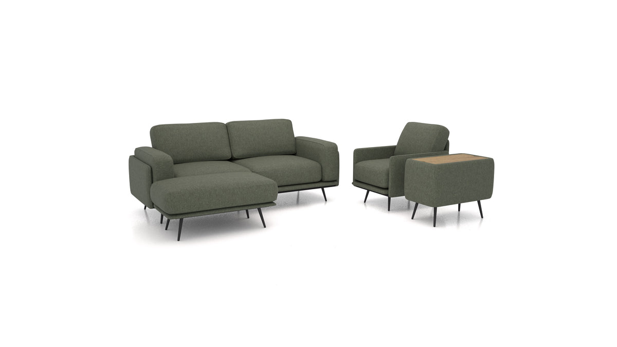 OIKO M+, modulares Sofa von FEYDOM im Stoff Velare ET-38 Pine, dunkles Holz
