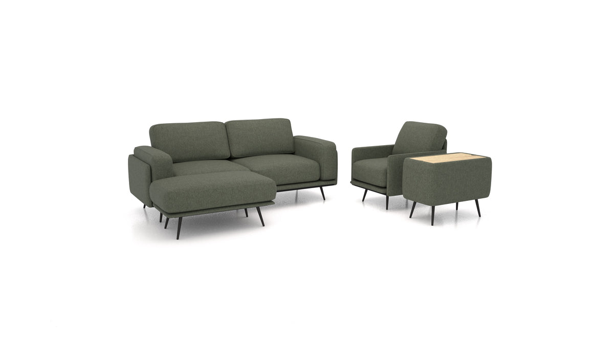OIKO M+, modulares Sofa von FEYDOM im Stoff Velare ET-38 Pine, helles Holz