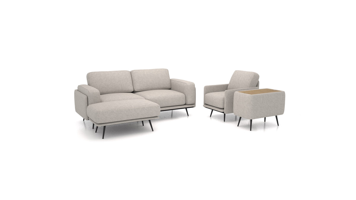 OIKO M+, modulares Sofa von FEYDOM im Stoff Phoenix FE-84 Middle Grey, dunkles Holz