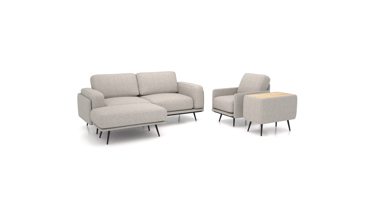 OIKO M+, modulares Sofa von FEYDOM im Stoff Phoenix FE-84 Middle Grey, helles Holz