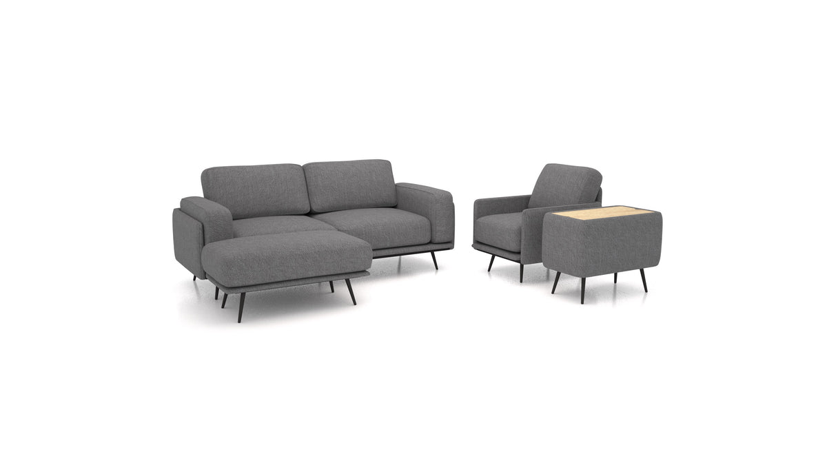OIKO M+, modulares Sofa von FEYDOM im Stoff Phoenix FE-92 Dark Grey, helles Holz