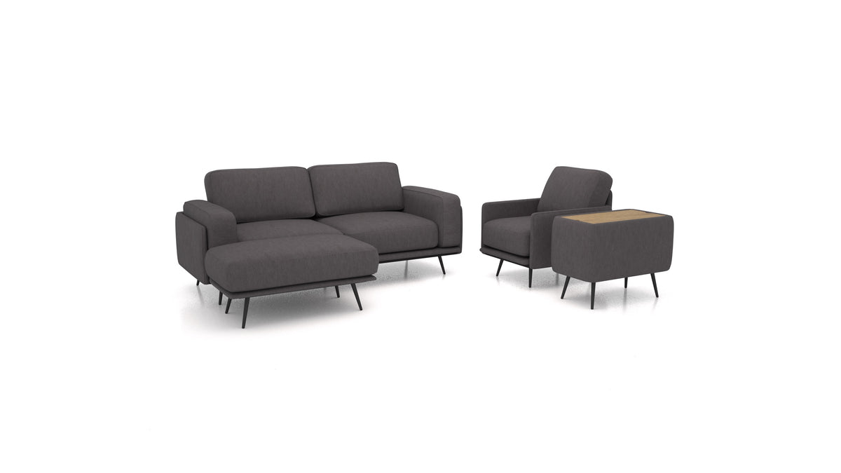 OIKO M+, modulares Sofa von FEYDOM im Stoff Mollia FF-12 Dark Grey, dunkles Holz