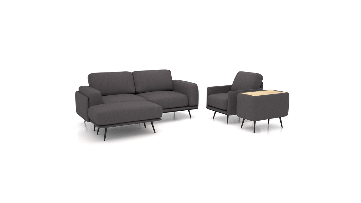 OIKO M+, modulares Sofa von FEYDOM im Stoff Mollia FF-12 Dark Grey, helles Holz