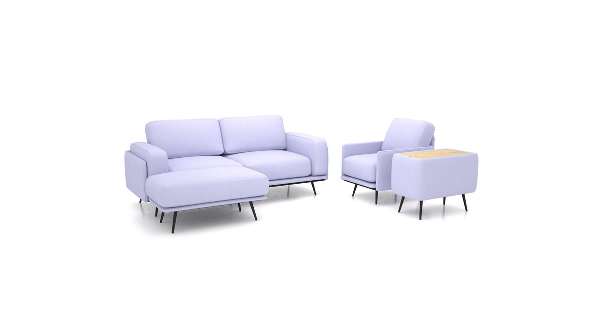 OIKO M+, modulares Sofa von FEYDOM im Stoff Mollia FF-17 Lavander, helles Holz