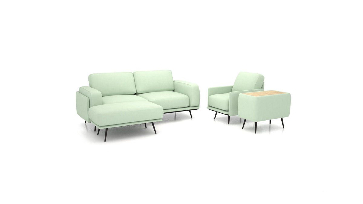 OIKO M+, modulares Sofa von FEYDOM im Stoff Mollia FF-18 Mint, helles Holz