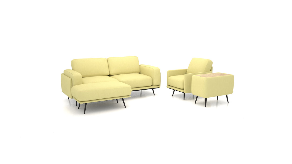 OIKO M+, modulares Sofa von FEYDOM im Stoff Mollia HC-09 Grass Green, helles Holz