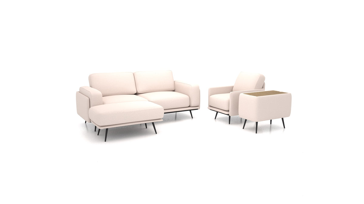OIKO M+, modulares Sofa von FEYDOM im Stoff Hygge HG-04 Natur, dunkles Holz