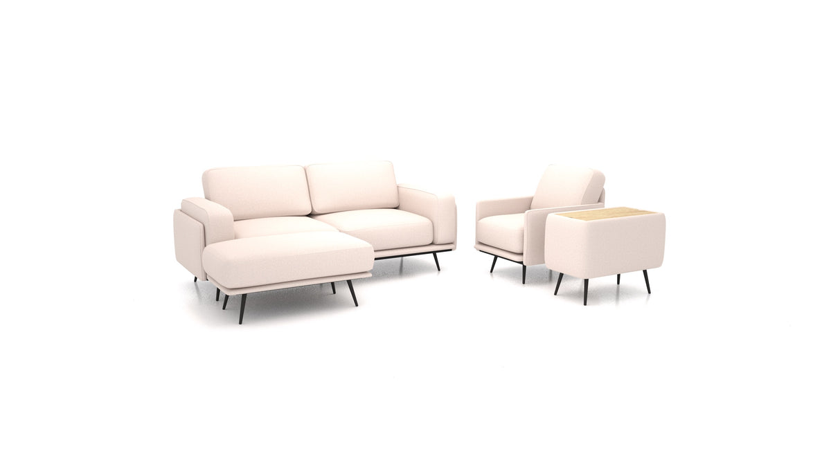 OIKO M+, modulares Sofa von FEYDOM im Stoff Hygge HG-04 Natur, helles Holz