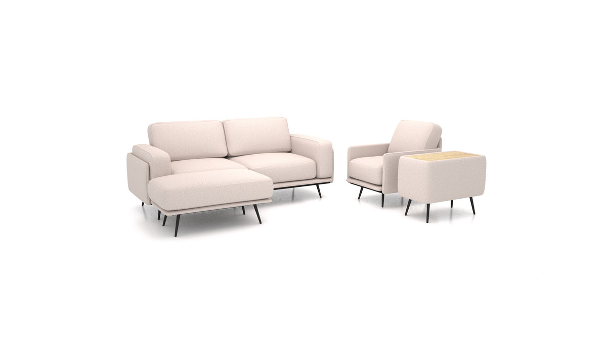 OIKO M+, modulares Sofa von FEYDOM im Stoff Hygge HG-08 Cappuccino, helles Holz