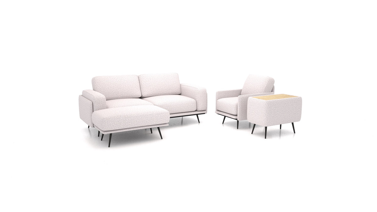 OIKO M+, modulares Sofa von FEYDOM im Stoff Hygge HG-09 Light Grey, helles Holz