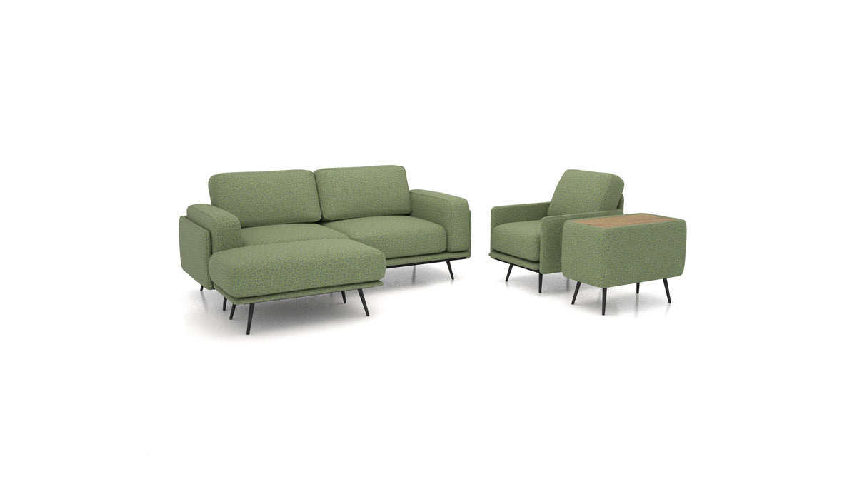 OIKO M+, modulares Sofa von FEYDOM im Stoff Hygge HG-34 Olive Green, dunkles Holz