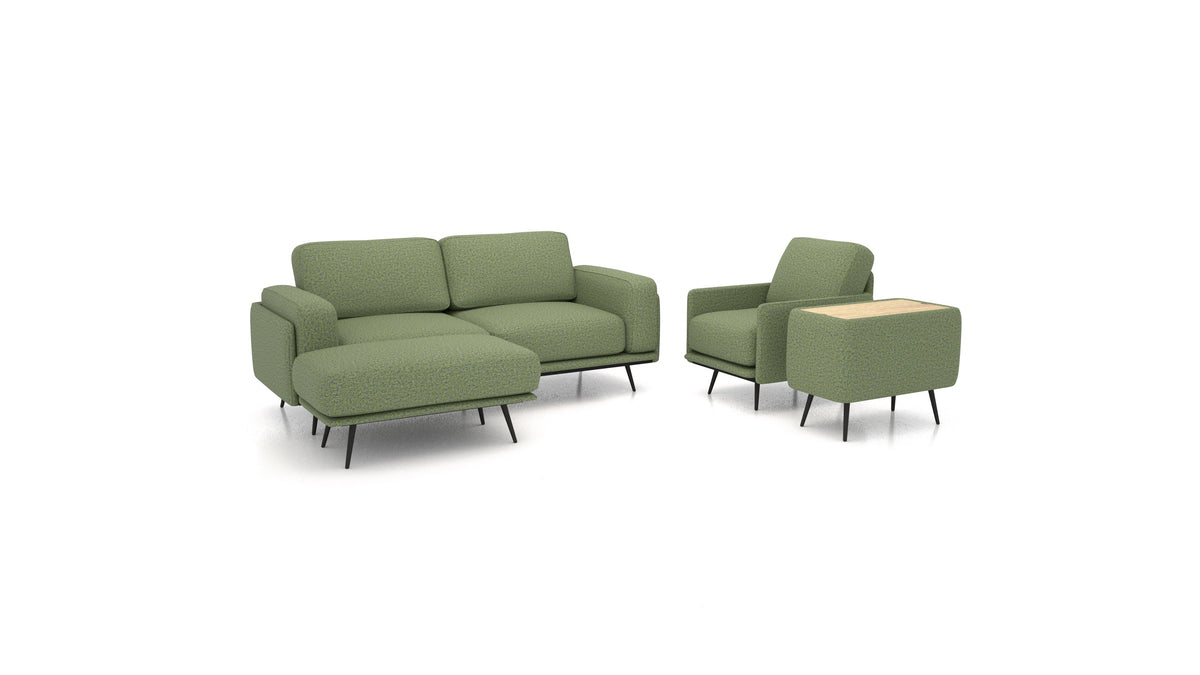 OIKO M+, modulares Sofa von FEYDOM im Stoff Hygge HG-34 Olive Green, helles Holz