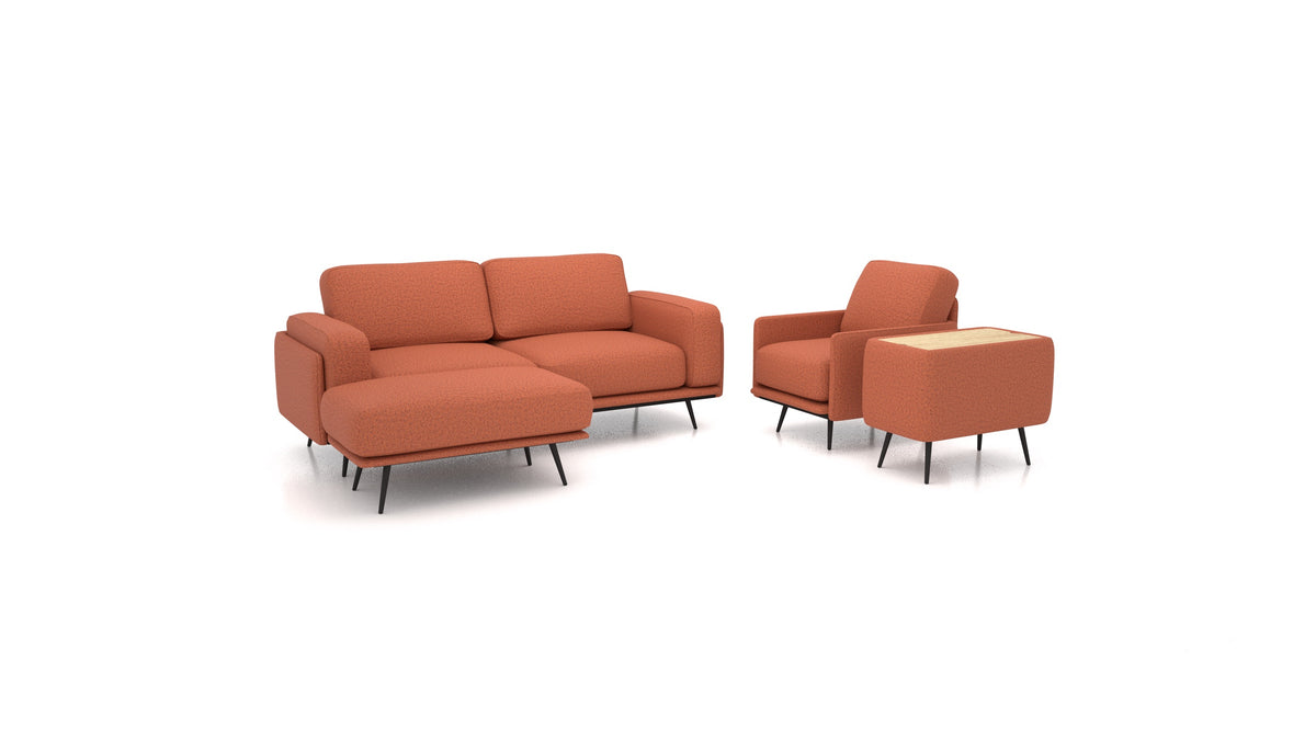 OIKO M+, modulares Sofa von FEYDOM im Stoff Hygge HG-56 Terracotta, helles Holz