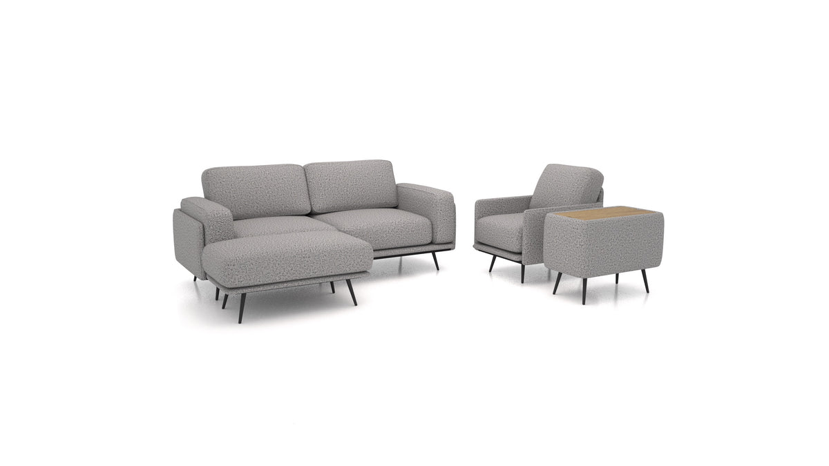 OIKO M+, modulares Sofa von FEYDOM im Stoff Hygge HG-92 Medium Grey, dunkles Holz