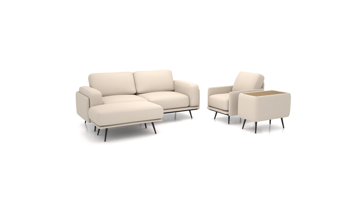 OIKO M+, modulares Sofa von FEYDOM im Stoff Heim HM-06 Natur, dunkles Holz