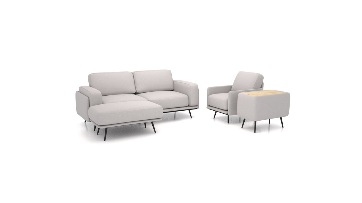 OIKO M+, modulares Sofa von FEYDOM im Stoff Heim HM-86 Light Grey, helles Holz