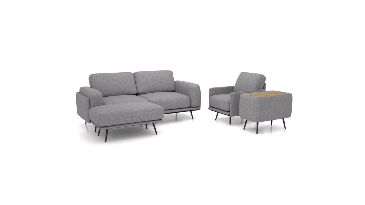 OIKO M+, modulares Sofa von FEYDOM im Stoff Heim HM-95 Medium Grey, dunkles Holz