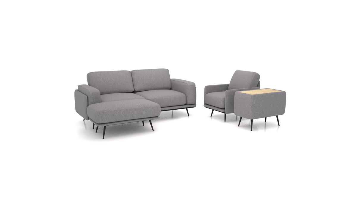 OIKO M+, modulares Sofa von FEYDOM im Stoff Heim HM-95 Medium Grey, helles Holz