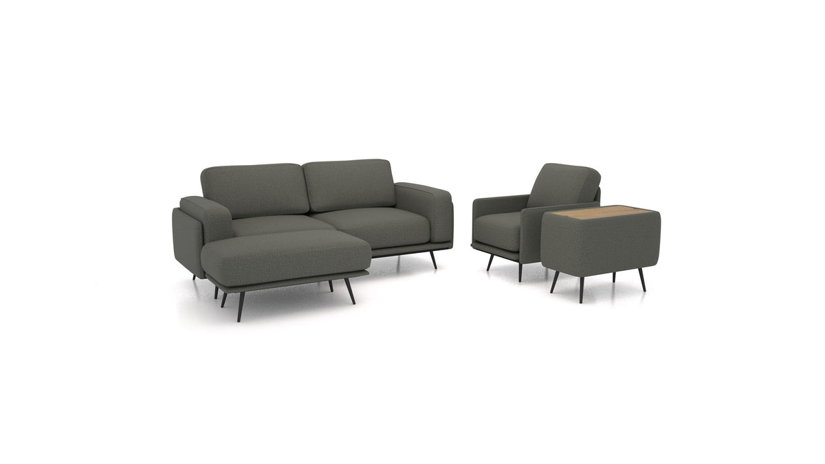 OIKO M+, modulares Sofa von FEYDOM im Stoff Heim HM-98 Dark Grey, dunkles Holz