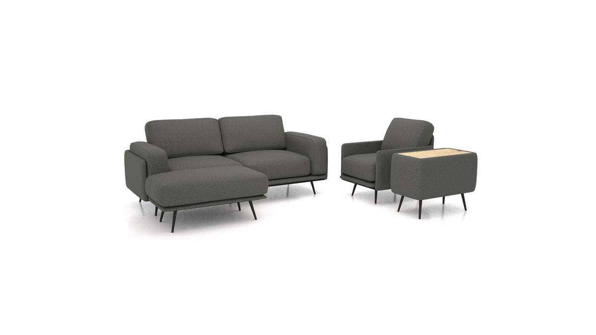 OIKO M+, modulares Sofa von FEYDOM im Stoff Heim HM-98 Dark Grey, helles Holz