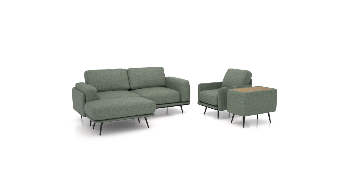 OIKO M+, modulares Sofa von FEYDOM im Stoff Icon IC-39 Forest, dunkles Holz