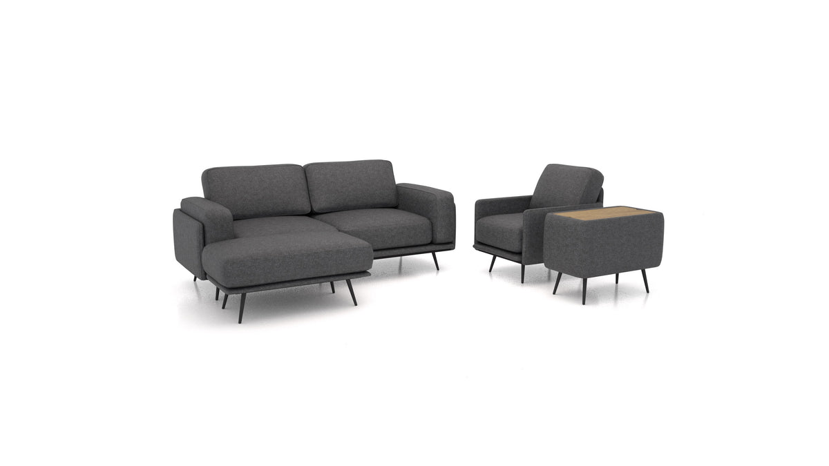 OIKO M+, modulares Sofa von FEYDOM im Stoff Icon IC-99 Umbra, dunkles Holz