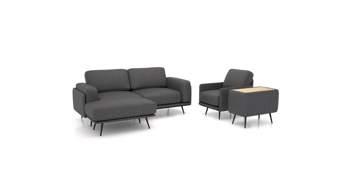 OIKO M+, modulares Sofa von FEYDOM im Stoff Icon IC-99 Umbra, helles Holz