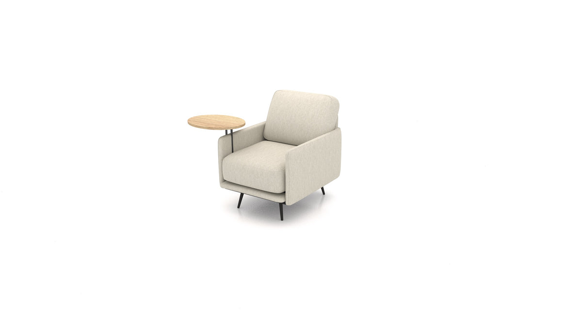 OIKO Sessel+ mit Holz-Beistelltisch, modulares Sofa von FEYDOM im Stoff Astra AT-80 Light Grey, helles Holz