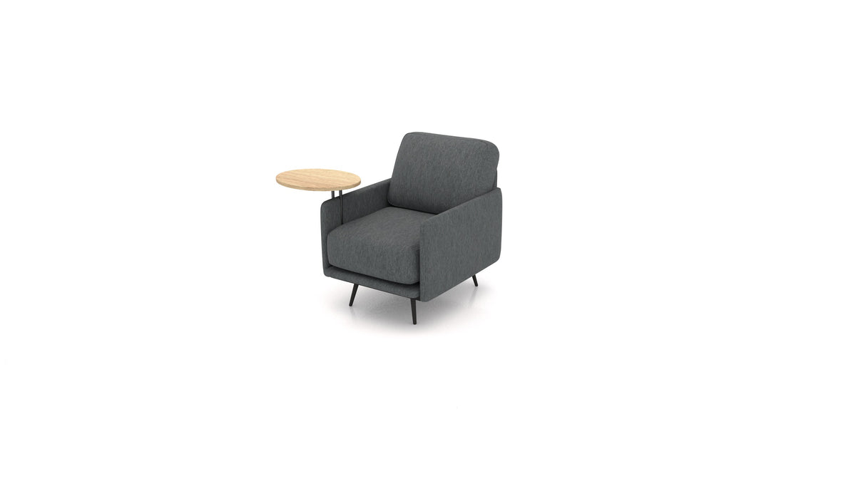 OIKO Sessel+ mit Holz-Beistelltisch, modulares Sofa von FEYDOM im Stoff Astra AT-88 Dark Grey, helles Holz
