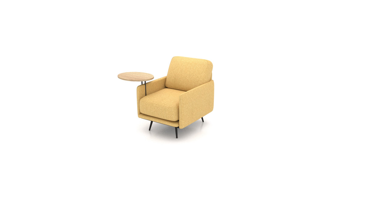 OIKO Sessel+ mit Holz-Beistelltisch, modulares Sofa von FEYDOM im Stoff Alure DE-48 Yellow, helles Holz