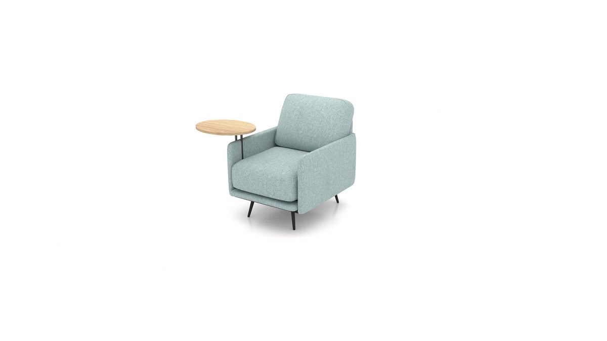 OIKO Sessel+ mit Holz-Beistelltisch, modulares Sofa von FEYDOM im Stoff Alure DE-75 Pastel Blue, helles Holz