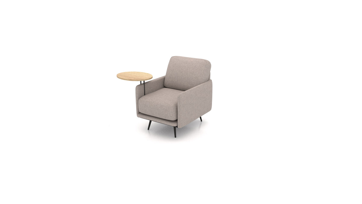 OIKO Sessel+ mit Holz-Beistelltisch, modulares Sofa von FEYDOM im Stoff Velare ET-15 Light Grey, helles Holz