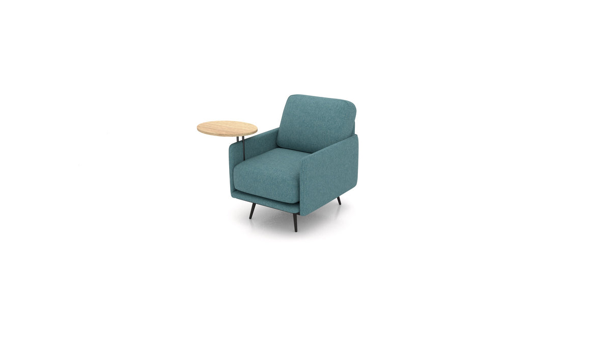 OIKO Sessel+ mit Holz-Beistelltisch, modulares Sofa von FEYDOM im Stoff Velare ET-16 Turquoise, helles Holz